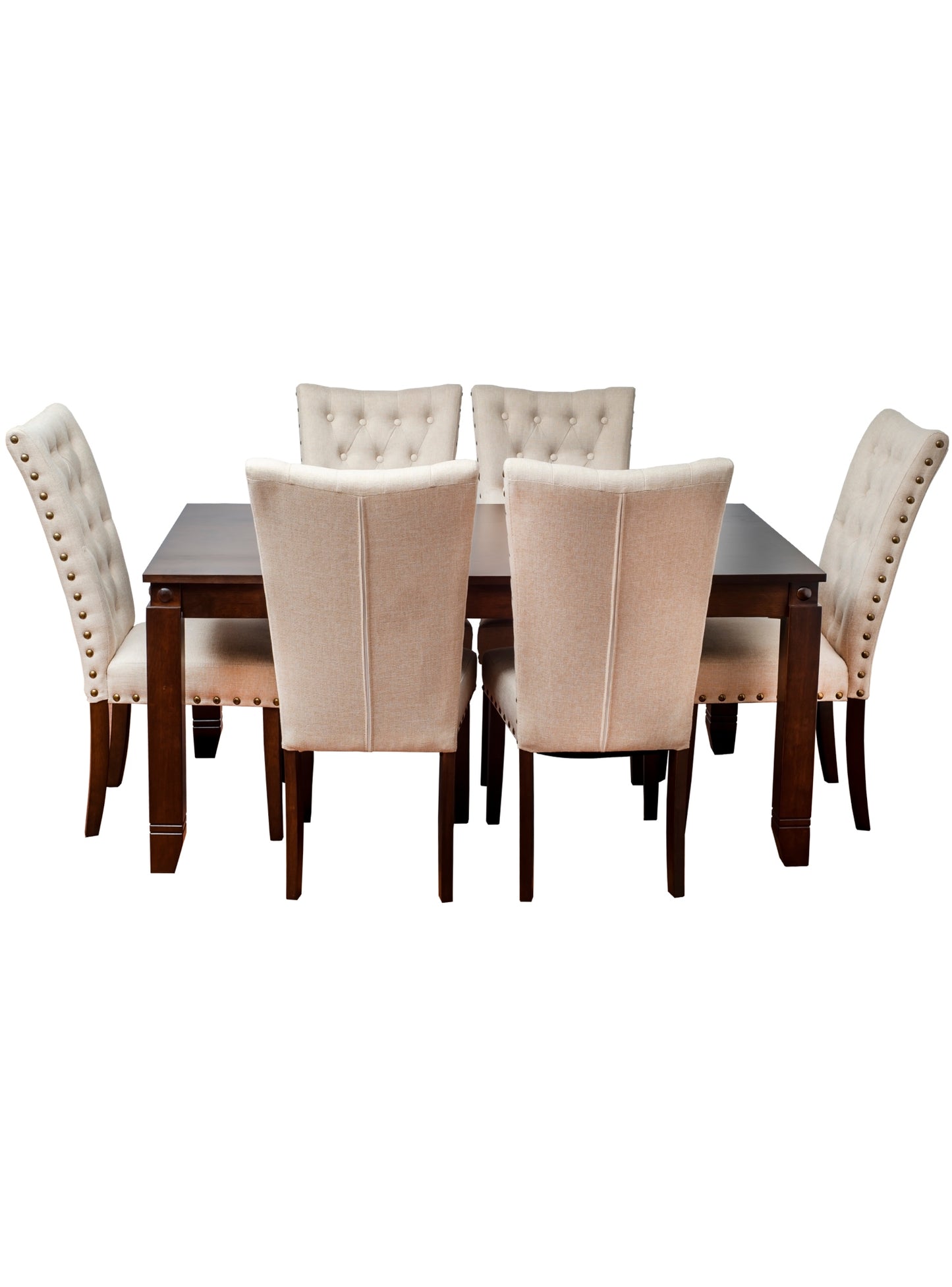 Comedor de madera con 6 sillas tapiz Capitoné Modelo Grecia Beige
