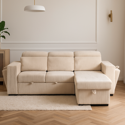 Sofa cama con almacenamiento, modelo Roma color blanco invierno/ crema