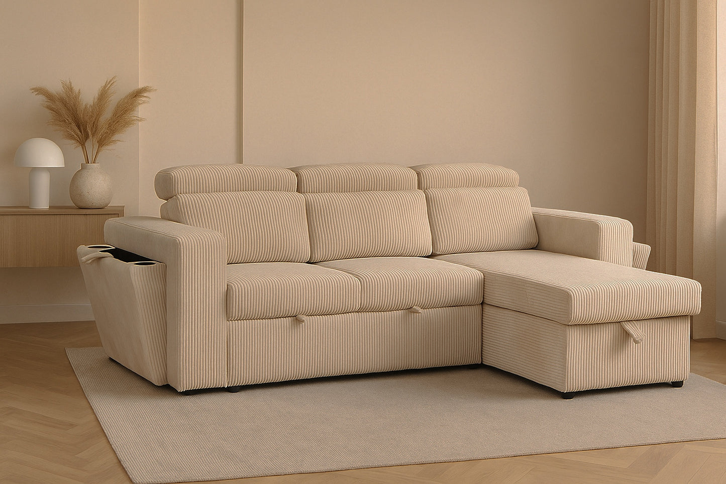Sofa cama con almacenamiento, modelo Roma color blanco invierno/ crema