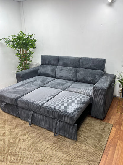 Sofá cama con almacenamiento, sofá L libre disposición color gris azulado