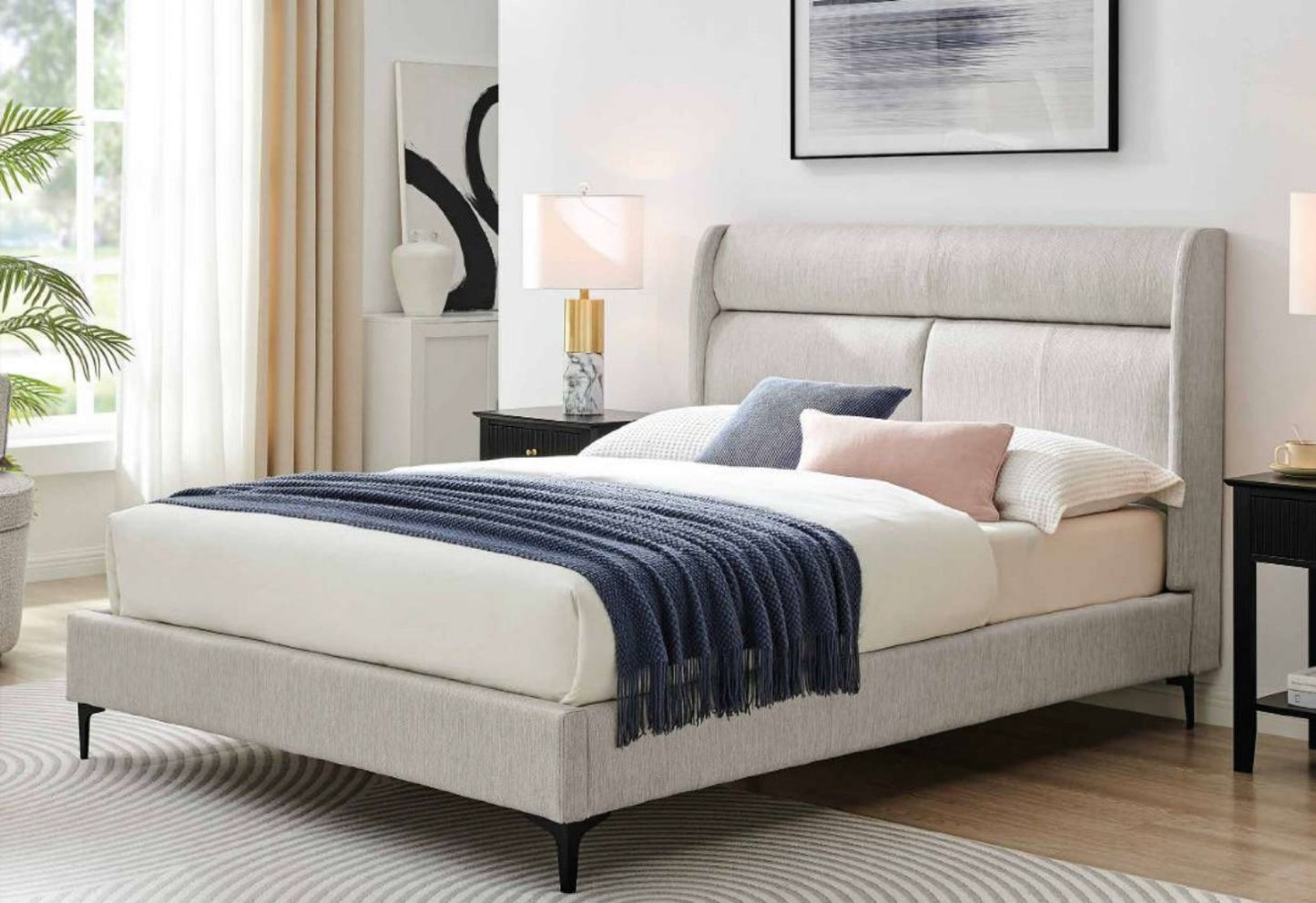 Cama Europea con respaldo tapizada 2 plazas