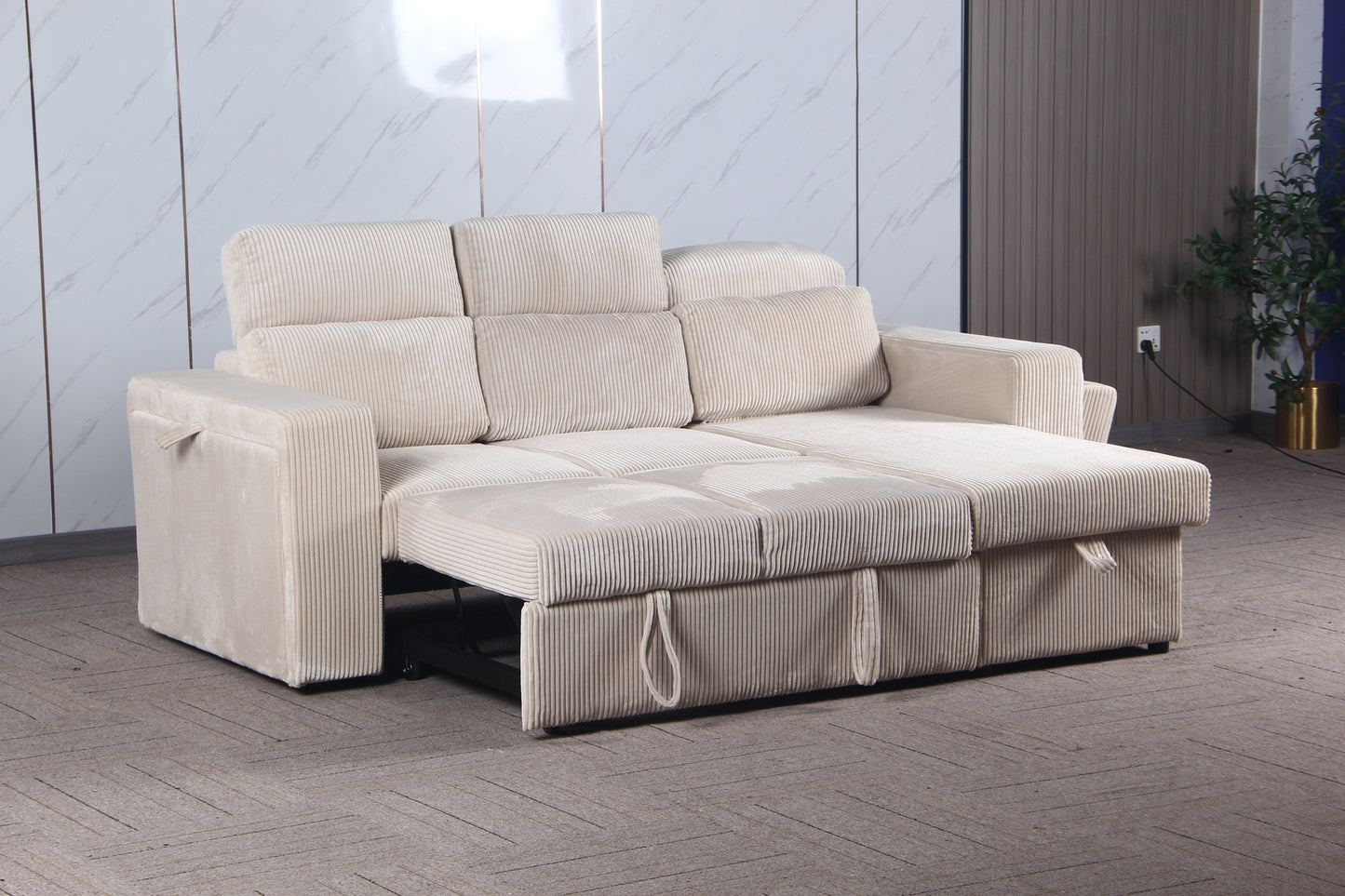 Sofa cama con almacenamiento, modelo Roma color blanco invierno/ crema