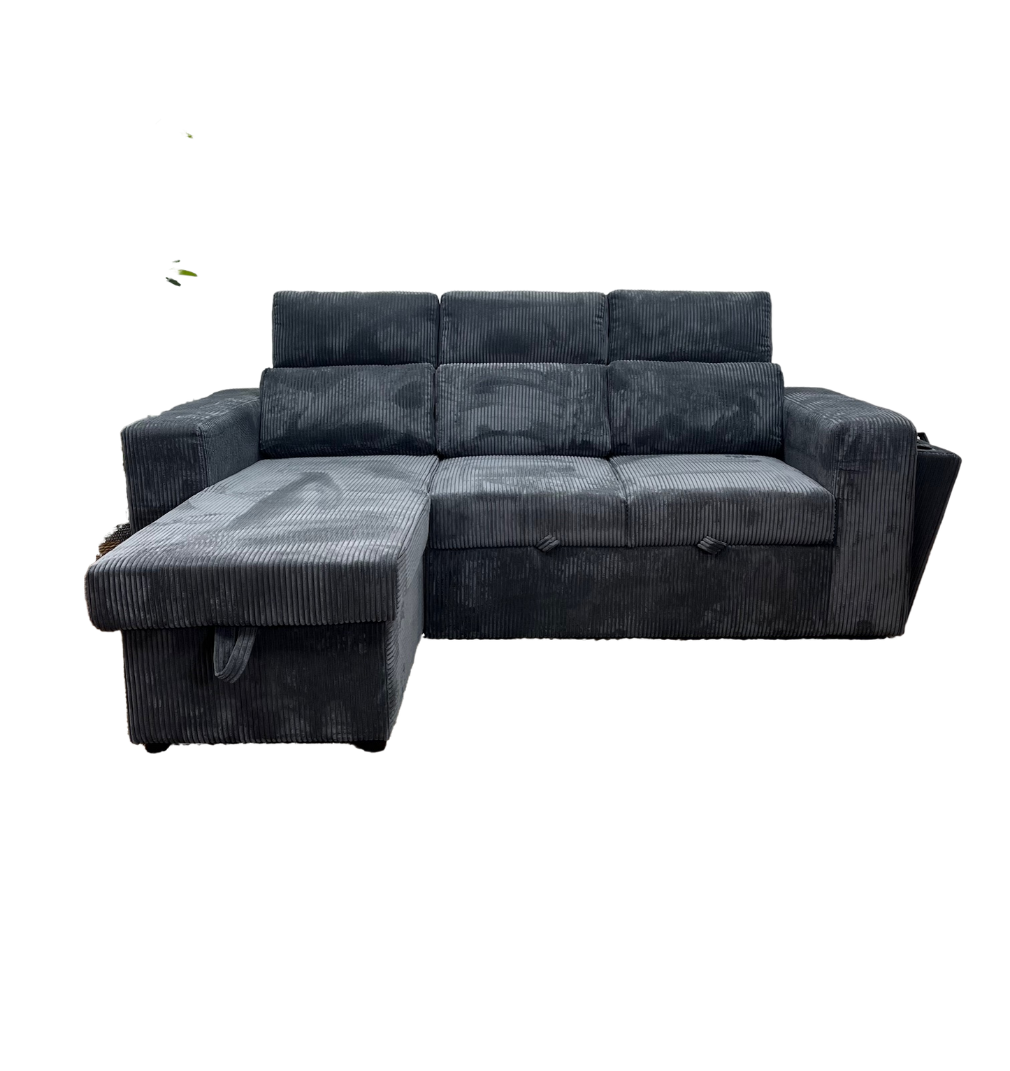 Sofá cama con almacenamiento, sofá L libre disposición color gris azulado