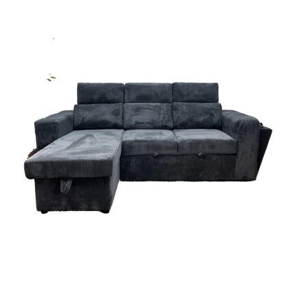 Sofá cama con almacenamiento, sofá L libre disposición color gris azulado