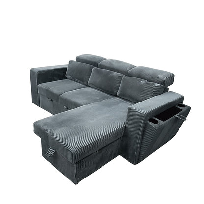 Sofá cama con almacenamiento, sofá L libre disposición color gris azulado